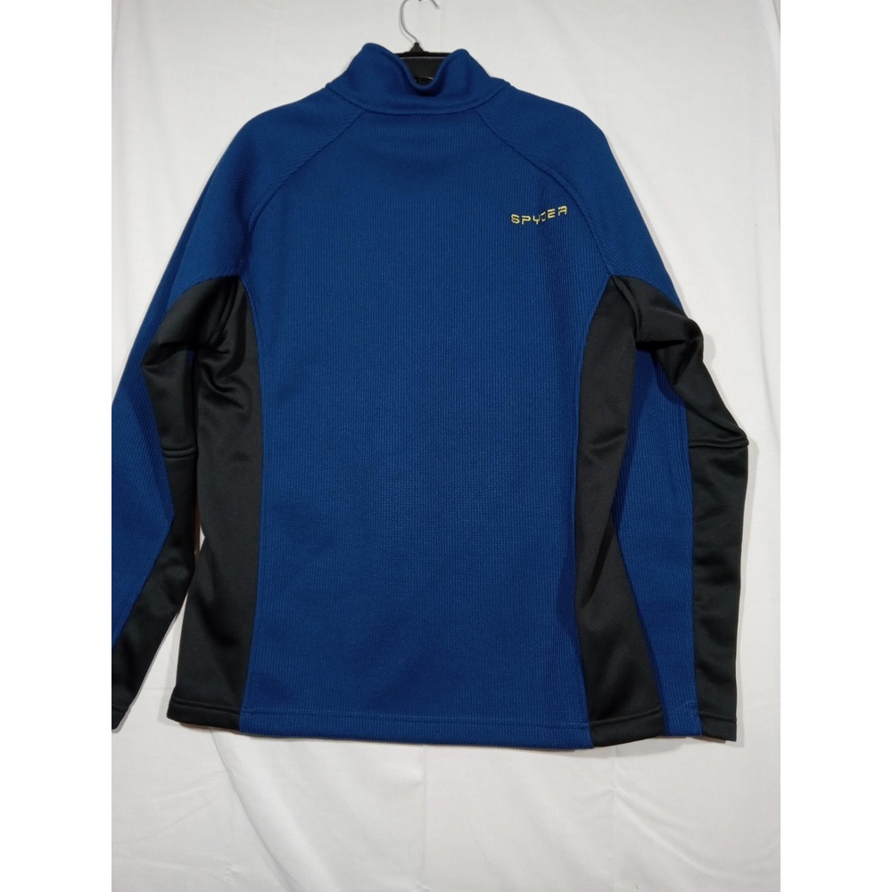Spyder Sweater Mens Large Blue Black 1/4 Zip Fleece Pullover Skiing Core Sweater - Picture 2 of 8